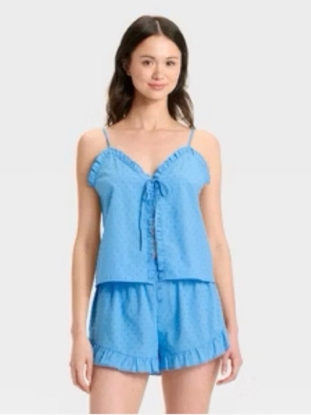 Poplin Dot 2-Piece Loungewear Set with Tank and Ruffled Shorts